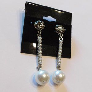 Handmade Silver Faux Pearl Drop Earrings